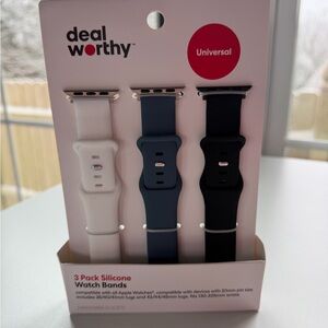 3 Pack universal Silicone Watch Bands - White, Blue, Black *Brand New*